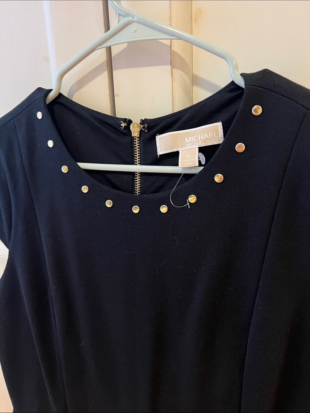 Michael Kors Black Midi Dress with Studded Neckline